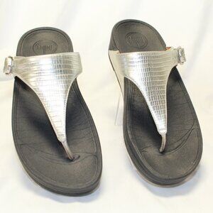 FitFlop Size 8 Silver Reptile THE SKINNY Flip Flop Thong Sandals - 350-011